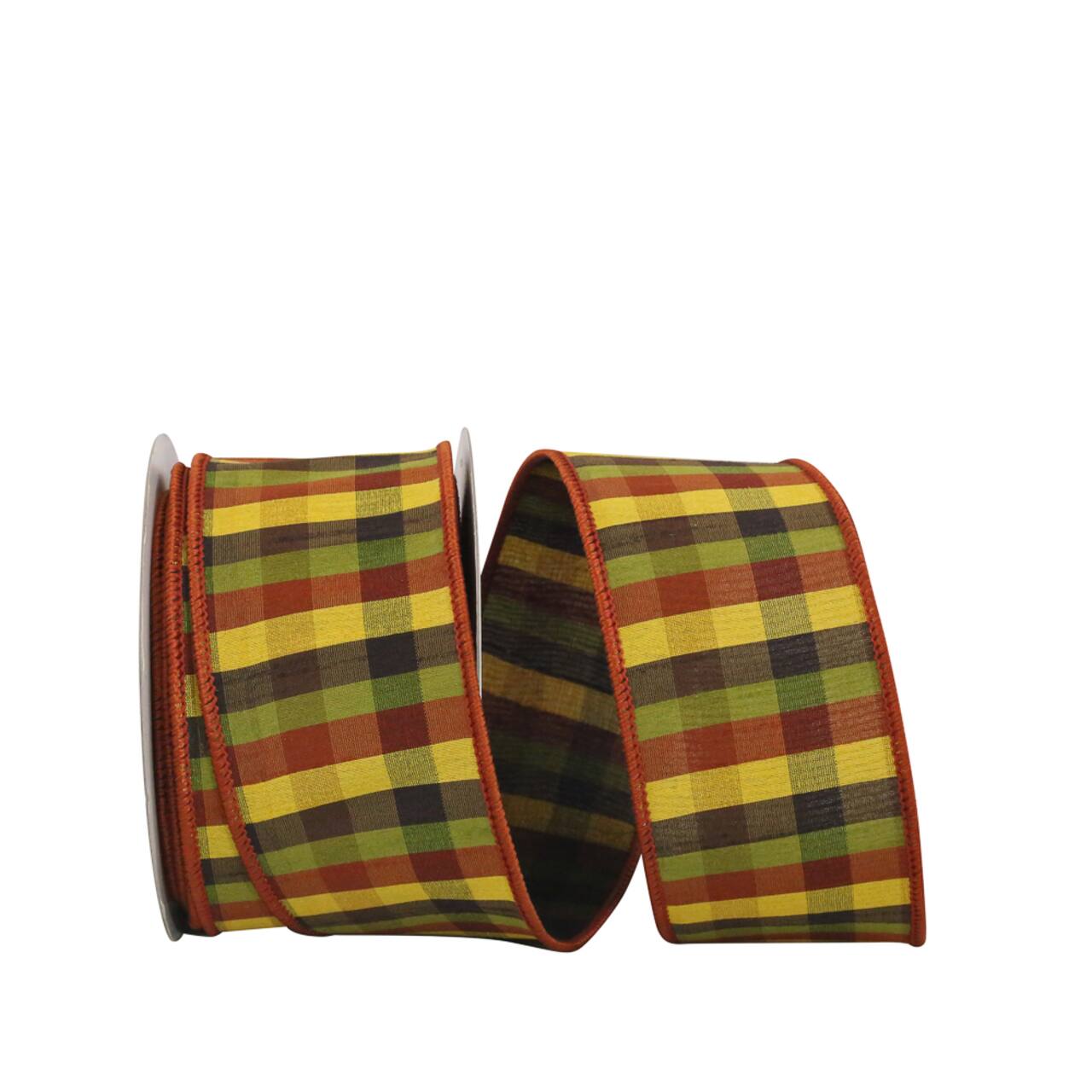 JAM Paper 2.5" x 10yd. Dupioni Wired Edge Tonal Plaid Ribbon